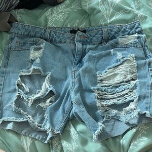 Forever 21 Blue Jean Shorts Distressed Raw-Edge